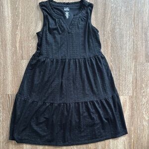 Cato Black Tiered Midi Sundress V-Neck Casual